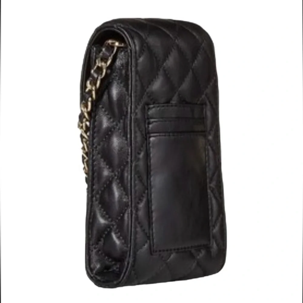 Micheal Kors Sloane black quilted leather crossbody gold hardware snap closure